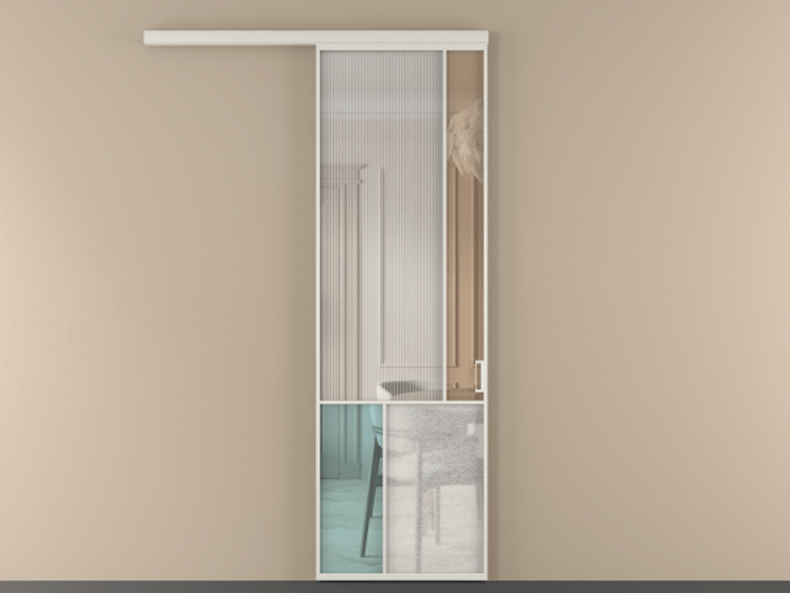 Перегородка Mosaic вдоль стены 1 створка АЛПР 041.21 Алюминий Белый Комбинация стекол Группы 1 и Группы 3 Цена 137390 ₽ | Volhovec