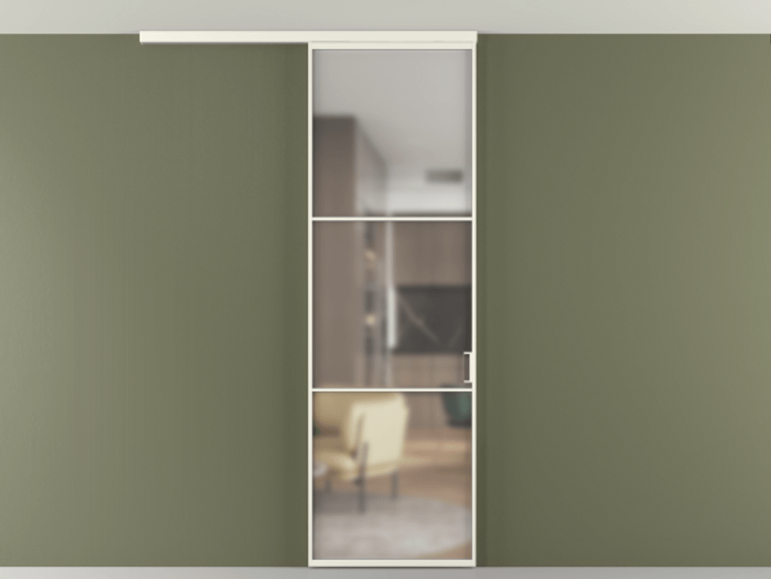 Перегородка Формато вдоль стены на потолок 1 створка АЛПР 040.03 Алюминий жемчужный Сатинированное стекло "Мателюкс Кристал Вижн", калёное, матовое, каленое 6 мм Цена 107388 ₽ | Volhovec