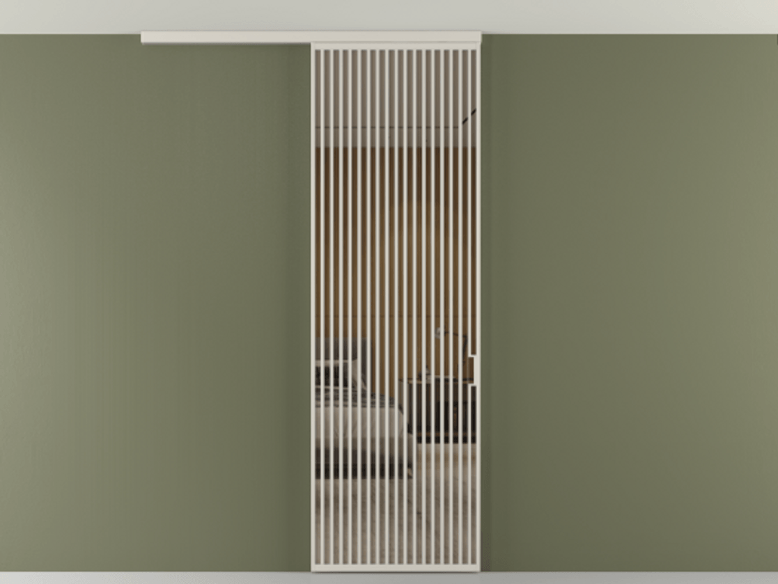 Перегородка Формато вдоль стены на потолок 1 створка АЛПР 040.06 Алюминий облачно-серый Рефлективное бронзовое стекло "Стопсол", калёное Цена 193628 ₽ | Volhovec