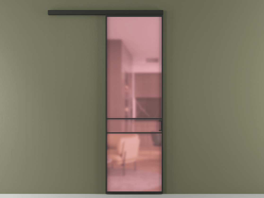 Перегородка Formato вдоль стены 1 створка АЛПР 040.02 Алюминий Черный Сатинированное розовое стекло, триплекс Цена 101900 ₽  | Volhovec