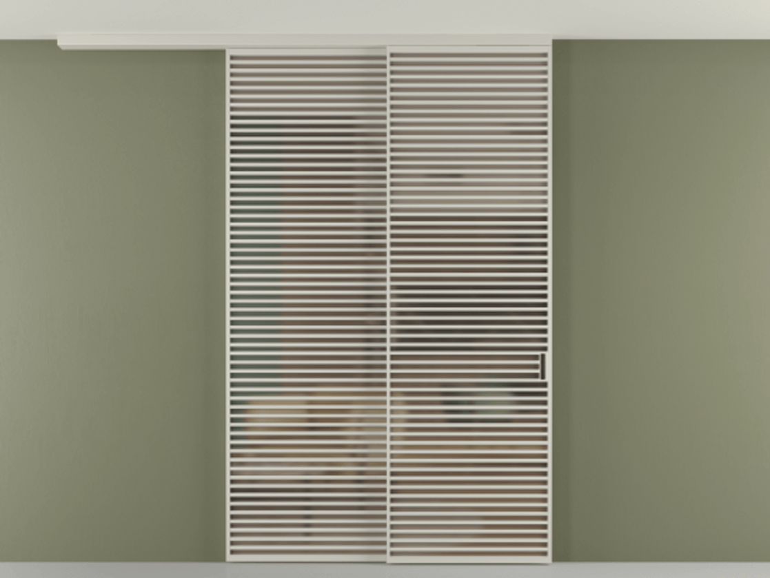 Перегородка Формато вдоль стены на потолок 2 створки с синхронным механизмом АЛПР 040.07 Алюминий тёплый серый Сатинированное бронзовое стекло, триплекс Цена 450456 ₽ | Volhovec