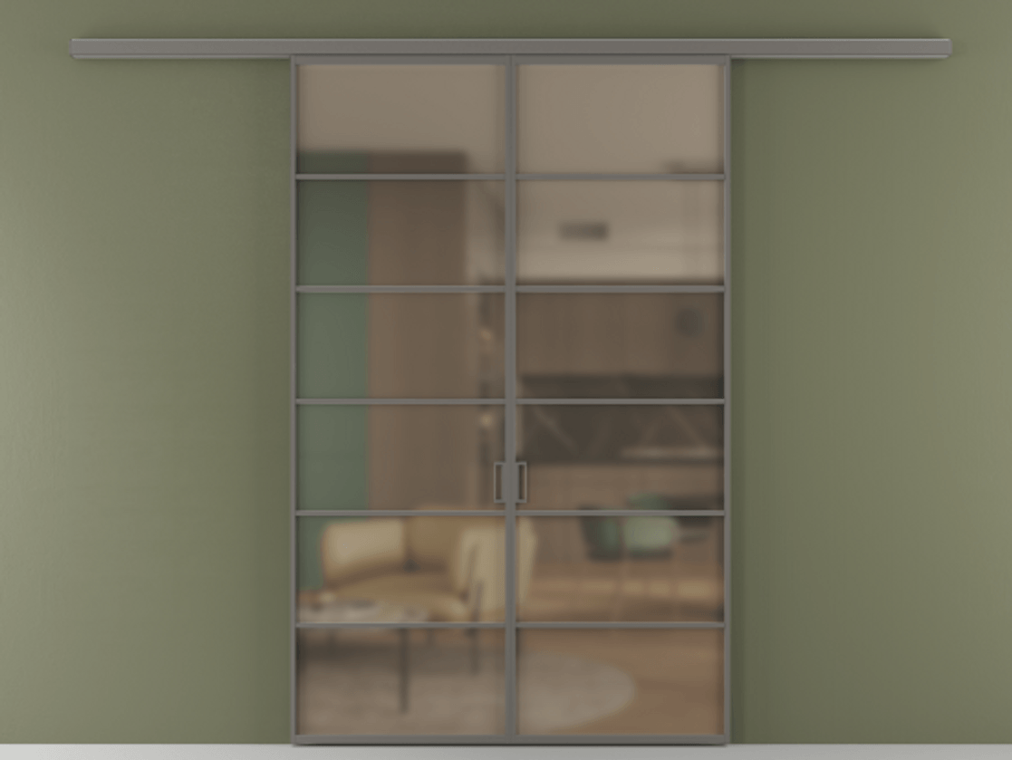 Перегородка Формато вдоль стены 2 створки АЛПР 040.04 Алюминий классический серый Сатинированное бронзовое стекло, триплекс Цена 207150 ₽ | Volhovec