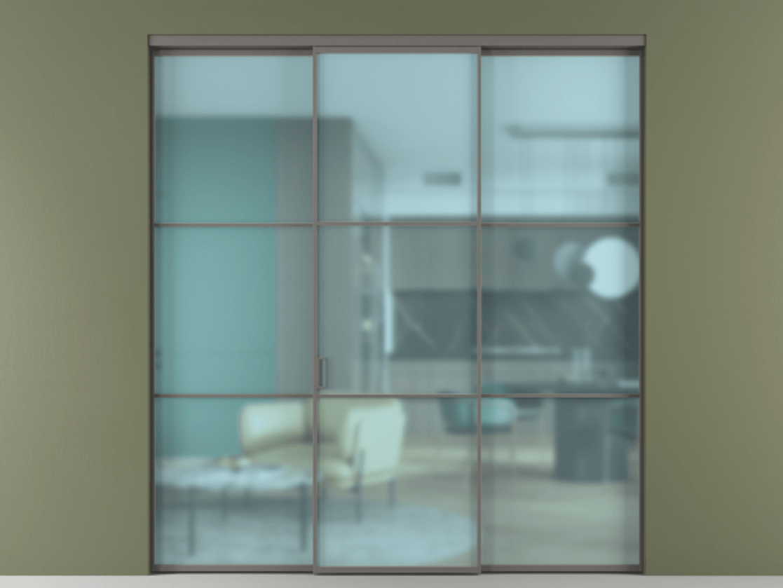 Перегородка Formato внутри проёма 3 створки АЛПР 040.03 Алюминий классический серый Сатинированное голубое стекло, триплекс Цена 237275 ₽ | Volhovec