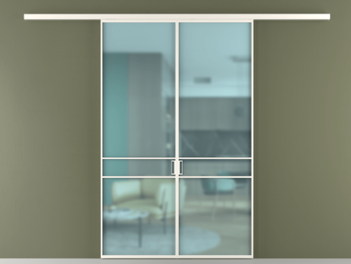 Перегородка Formato вдоль стены 2 створки АЛПР 040.02 Алюминий пудровый белый Сатинированное голубое стекло, триплекс Цена 233000 ₽ | Volhovec