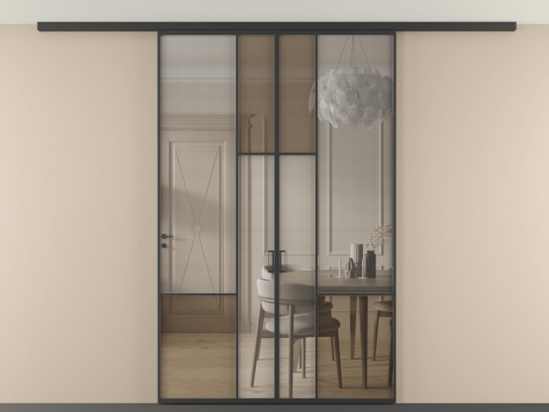 Перегородка Mosaic вдоль стены на потолок двустворчатая #VENDORCODE# #FURNISH# #GLASS# Цена #PRICE# #CURRENCY# | Volhovec