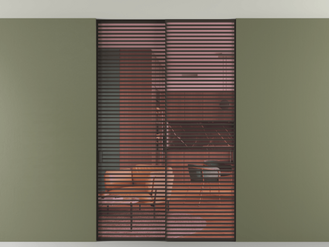 Перегородка Формато внутри проёма скрытое крепление в потолок 2 створки АЛПР 040.07 Алюминий антрацит Прозрачное розовое стекло, триплекс Цена 409915 ₽ | Volhovec