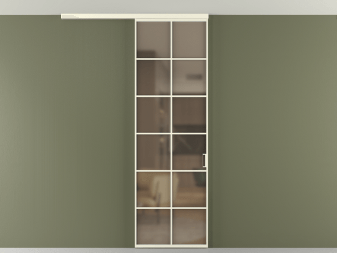 Перегородка Формато вдоль стены на потолок 1 створка АЛПР 040.05 Алюминий молочно-белый Сатинированное бронзовое стекло, триплекс Цена 107852 ₽ | Volhovec