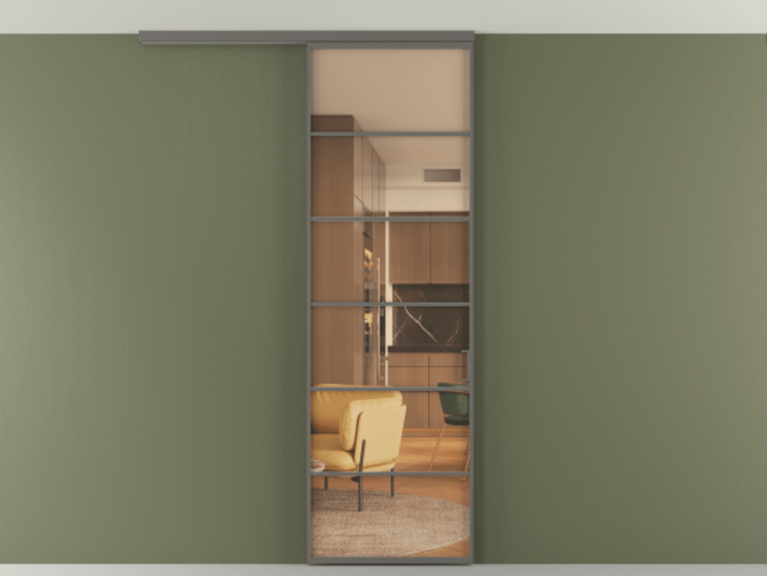 Перегородка Формато вдоль стены на потолок 1 створка АЛПР 040.04 Алюминий классический серый Прозрачное оранжевое стекло, триплекс Цена 103293 ₽ | Volhovec