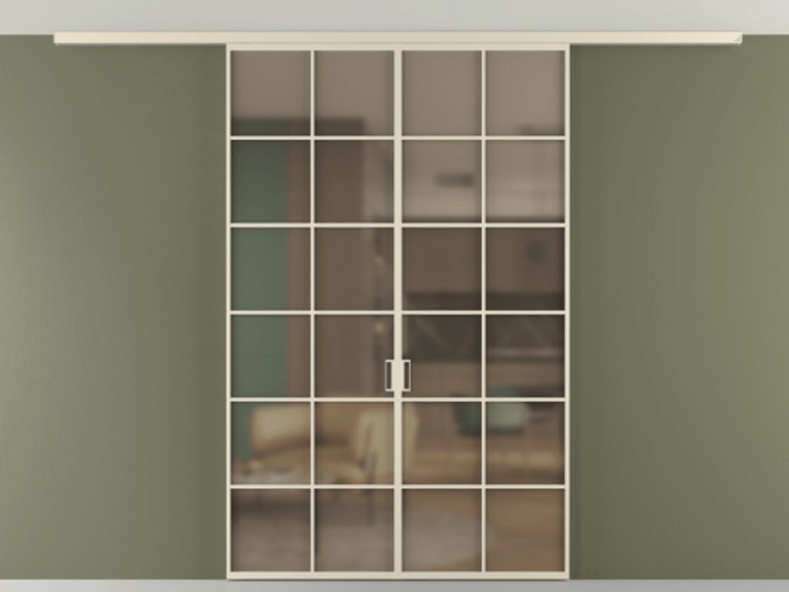 Перегородка Формато вдоль стены на потолок 2 створки АЛПР 040.05 Алюминий бежево-серый Сатинированное бронзовое стекло, триплекс Цена 245080 ₽ | Volhovec