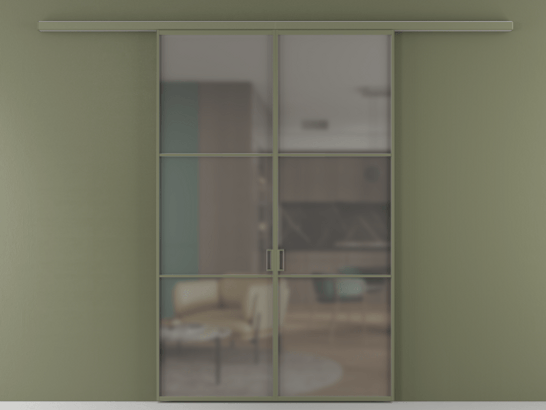 Перегородка Formato вдоль стены 2 створки АЛПР 040.03 Алюминий оливковый тёмный Сатинированное серое стекло, триплекс Цена 233000 ₽ | Volhovec