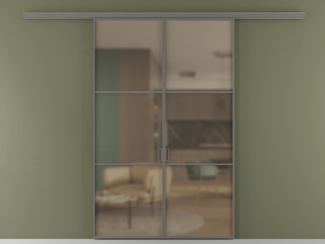 Перегородка Formato вдоль стены 2 створки АЛПР 040.03 Алюминий классический серый Сатинированное бронзовое стекло, триплекс Цена 233000 ₽ | Volhovec