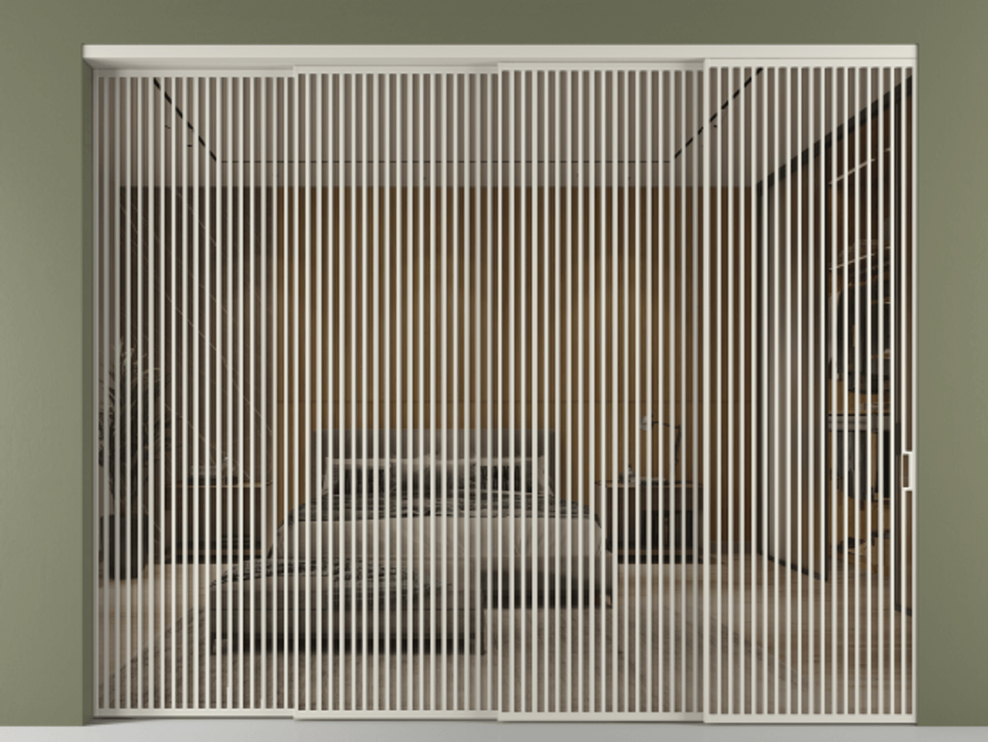 Перегородка Формато внутри проёма 4 створки с синхронным механизмом АЛПР 040.06 Алюминий тёплый серый Рефлективное бронзовое стекло "Стопсол", калёное Цена 802920 ₽ | Volhovec