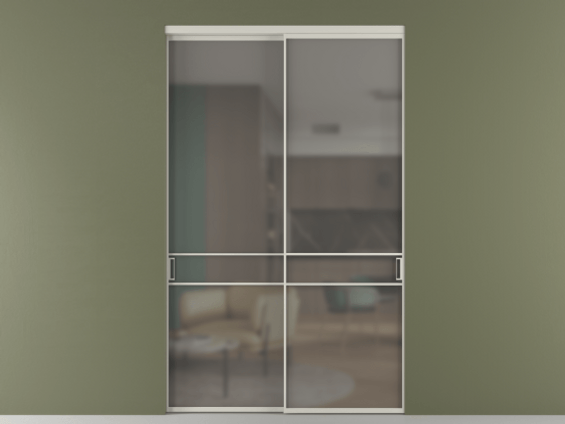 Перегородка Формато внутри проёма 2 створки АЛПР 040.02 Алюминий тёплый серый Сатинированное серое стекло, триплекс Цена 424750 ₽  | Volhovec