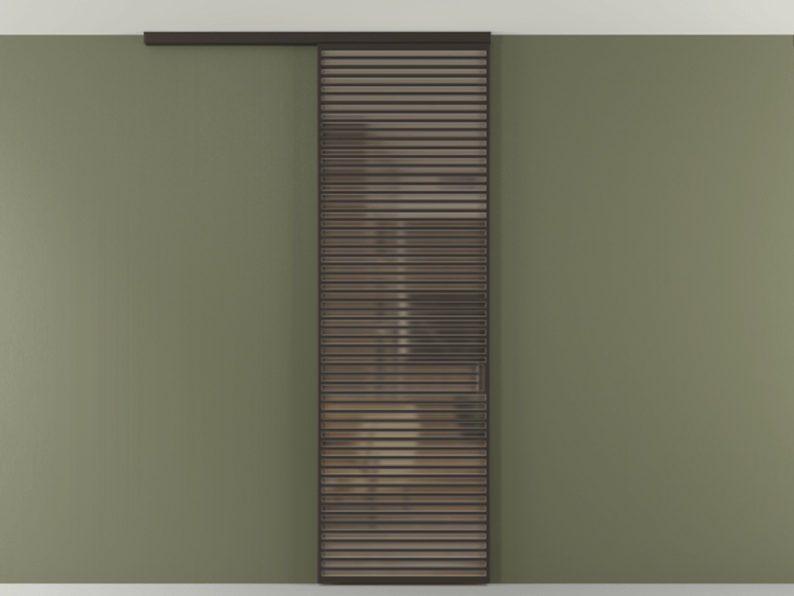 Перегородка Формато вдоль стены на потолок 1 створка АЛПР 040.07 Алюминий антрацит Сатинированное бронзовое стекло, триплекс Цена 187228 ₽ | Volhovec