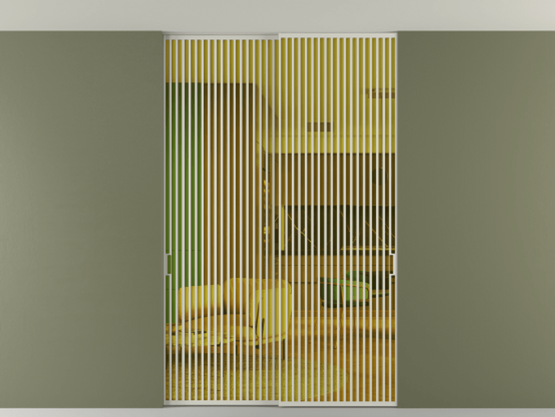 Перегородка Formato внутри проёма скрытое крепление в потолок 2 створки АЛПР 040.06 Алюминий тёплый серый Прозрачное жёлтое стекло, триплекс Цена 491900 ₽ | Volhovec