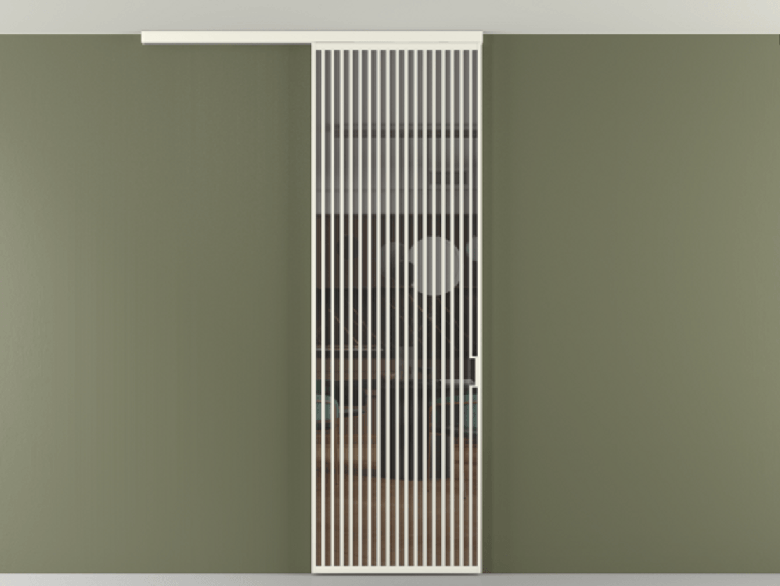 Перегородка Формато вдоль стены на потолок 1 створка АЛПР 040.06 Алюминий жемчужный Прозрачное серое стекло, триплекс Цена 187228 ₽ | Volhovec