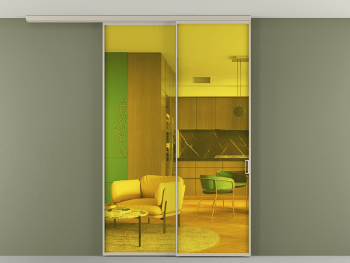 Перегородка Formato вдоль стены на потолок телескопик синхро 2 АЛПР 040.01 Алюминий светло-бежевый Прозрачное жёлтое стекло, триплекс Цена 268472 ₽ | Volhovec