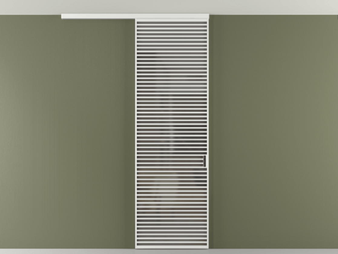 Перегородка Формато вдоль стены на потолок 1 створка АЛПР 040.07 Алюминий белоснежный Сатинированное серое стекло, триплекс Цена 187228 ₽ | Volhovec