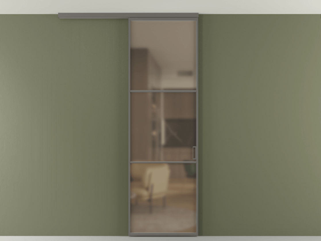 Перегородка Формато вдоль стены на потолок 1 створка АЛПР 040.03 Алюминий классический серый Сатинированное бронзовое стекло, триплекс Цена 100988 ₽ | Volhovec