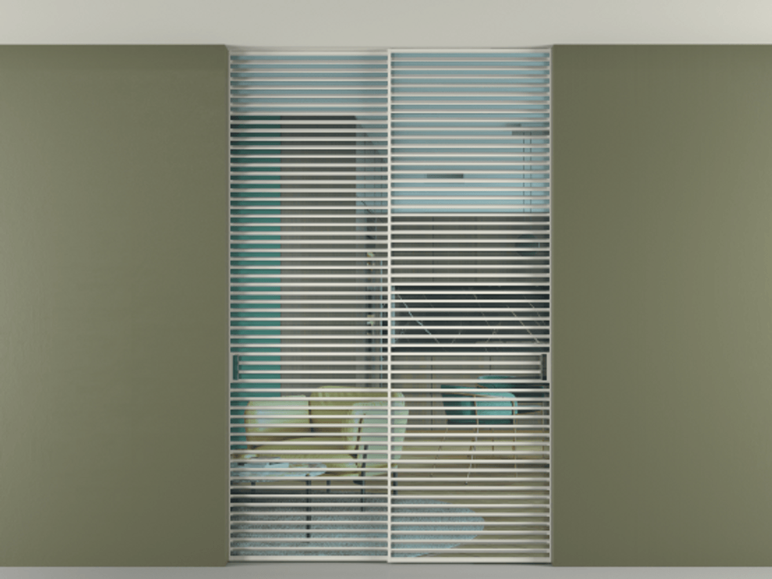 Перегородка Formato внутри проёма скрытое крепление в потолок 2 створки АЛПР 040.07 Алюминий Белый Прозрачное голубое стекло, триплекс Цена 396220 ₽ | Volhovec