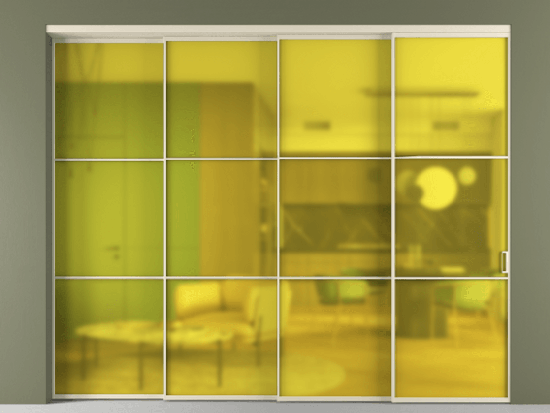 Дверь межкомнатная New Перегородка Formato внутри проёма телескопик синхро 3 АЛПР 040.03 Алюминий бежево-серый Сатинированное жёлтое стекло, триплекс, 6мм Цена 97500900 1. Полотно 4 шт. (800/2100 мм)
2. Комплект установки раздвижной системы
3. Базовый комплект фурнитуры
4. Комплект фурнитуры телескопик синхро-3
5. Ручка RONDO
. Фабрика дверей Волховец 8 (800) 551 43 19 Межкомнатная дверь New Перегородка Formato внутри проёма телескопик синхро 3 АЛПР 040.03 Алюминий бежево-серый Сатинированное жёлтое стекло, триплекс, 6мм Цена 97500900 | Volhovec