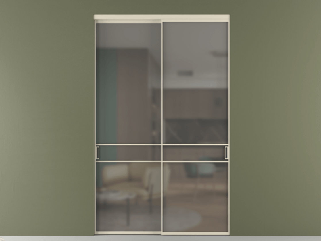 Перегородка Формато внутри проёма 2 створки АЛПР 040.02 Алюминий бежево-серый Сатинированное серое стекло, триплекс Цена 509700 ₽  | Volhovec