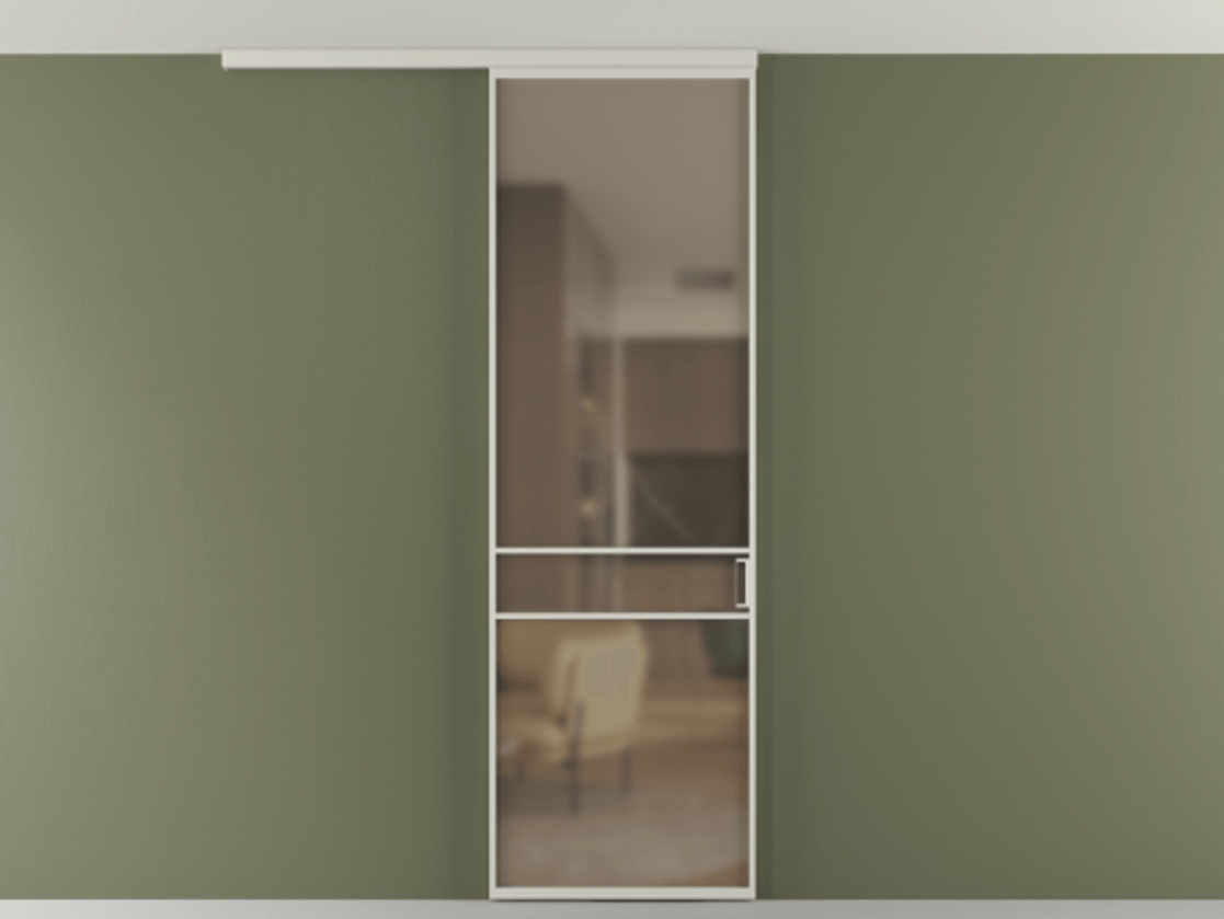 Перегородка Formato вдоль стены на потолок 1 створка АЛПР 040.02 Алюминий тёплый серый Сатинированное бронзовое стекло, триплекс Цена 96858 ₽ | Volhovec