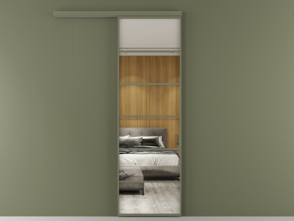 Перегородка Формато вдоль стены 1 створка АЛПР 040.04 Алюминий оливковый тёмный Двустороннее зеркало, триплекс , триплекс 6 мм Цена 112320 ₽  | Volhovec