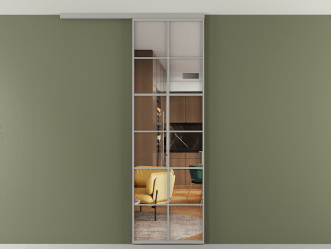 Перегородка Формато вдоль стены на потолок 1 створка АЛПР 040.05 Алюминий нейтральный серый Прозрачное стекло "Кристал Вижн", калёное Цена 134090 ₽ | Volhovec