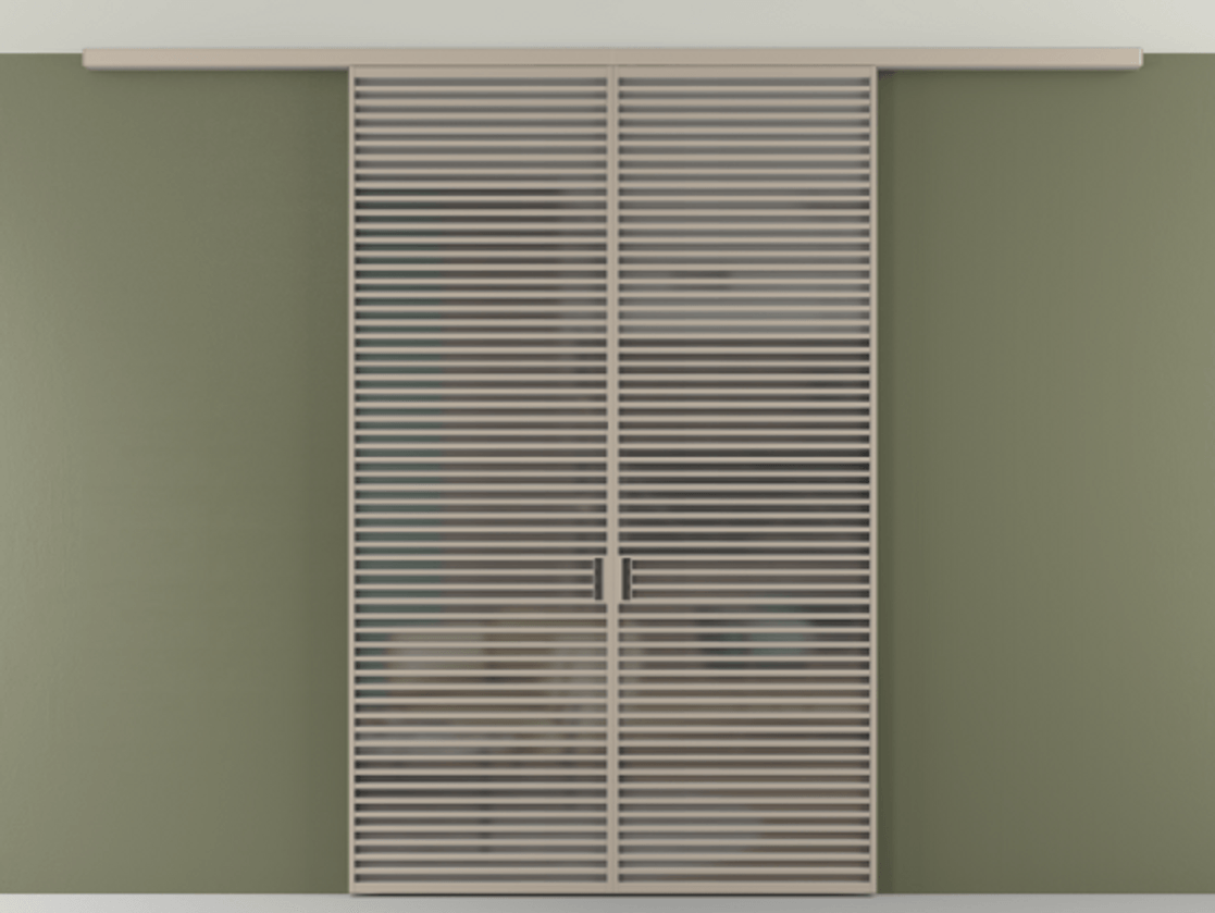 Перегородка Формато вдоль стены на потолок 2 створки АЛПР 040.07 Алюминий бисквитный Сатинированное серое стекло, триплекс Цена 367356 ₽ | Volhovec