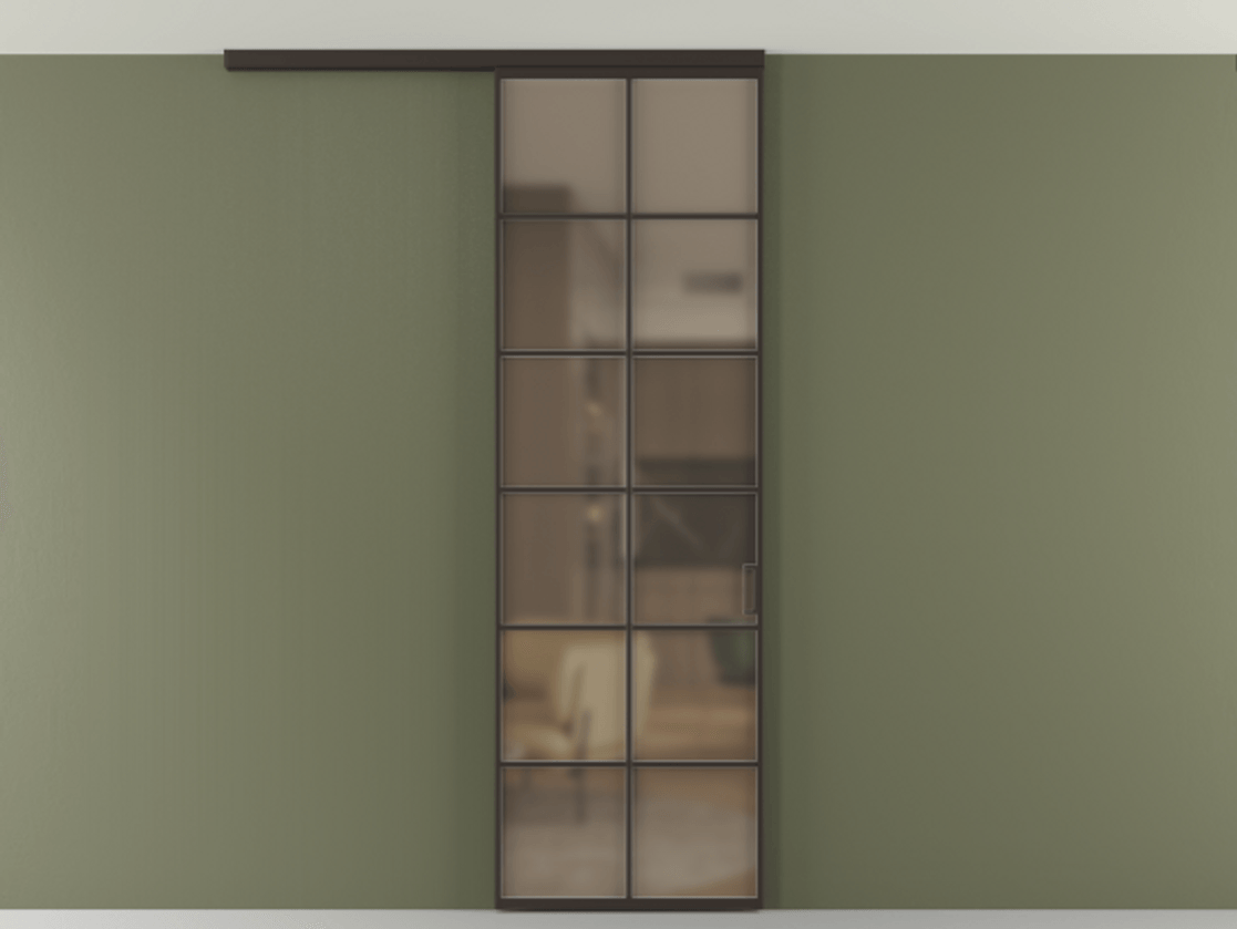 Перегородка Формато вдоль стены на потолок 1 створка АЛПР 040.05 Алюминий антрацит Сатинированное бронзовое стекло, триплекс Цена 107852 ₽ | Volhovec