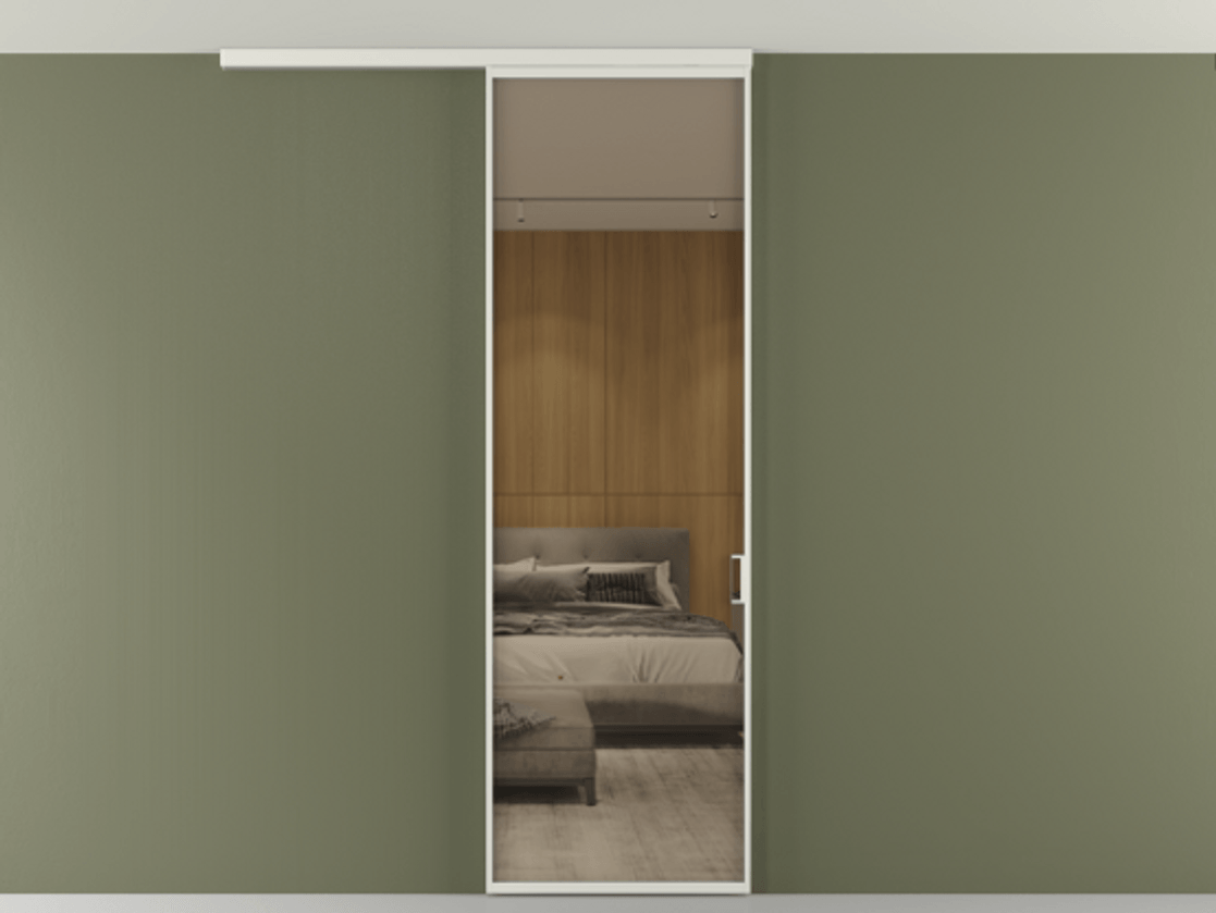 Перегородка Формато вдоль стены на потолок 1 створка АЛПР 040.01 Алюминий серый Рефлективное бронзовое стекло "Стопсол", калёное Цена 119570 ₽ | Volhovec