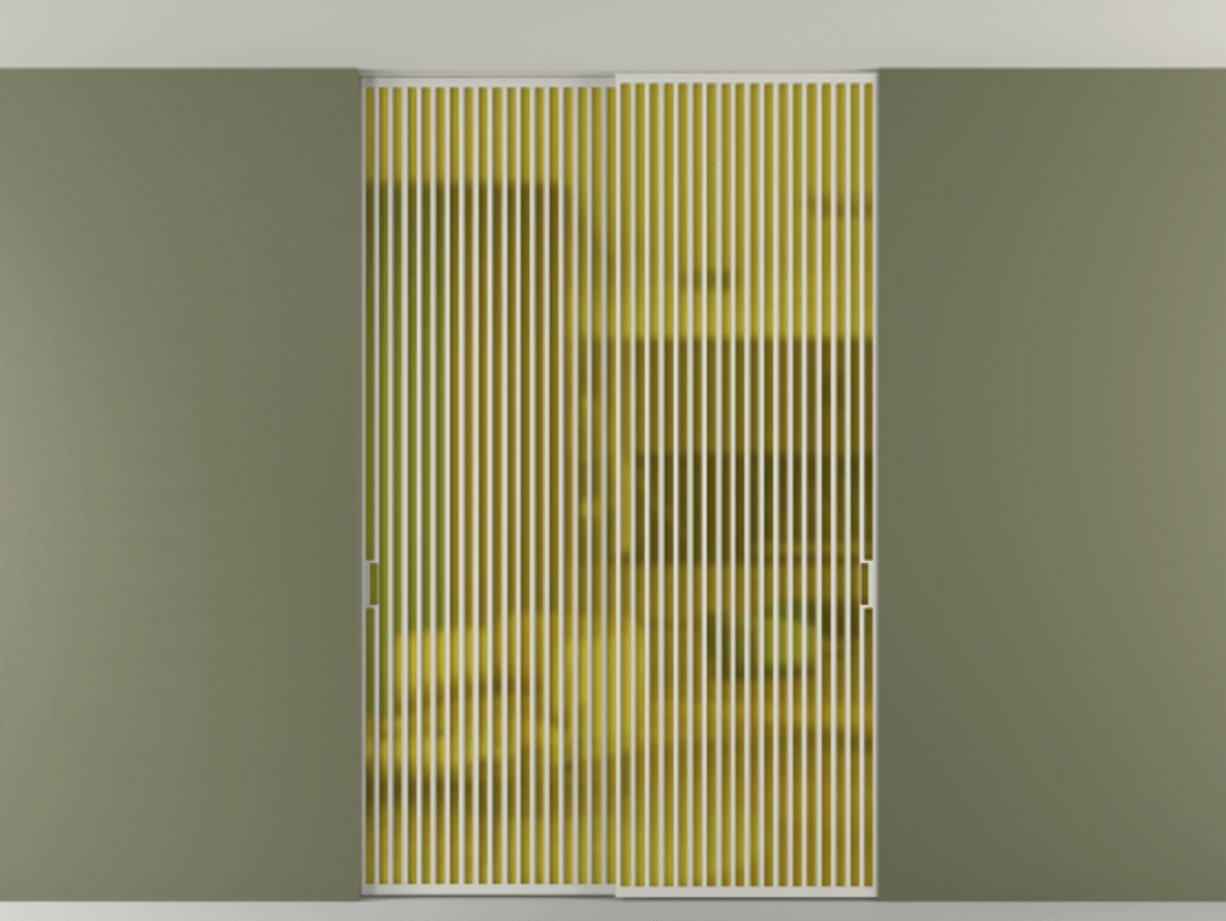 Перегородка Formato внутри проёма скрытое крепление в потолок 2 створки АЛПР 040.06 Алюминий тёплый серый Сатинированное жёлтое стекло, триплекс Цена 409915 ₽ | Volhovec