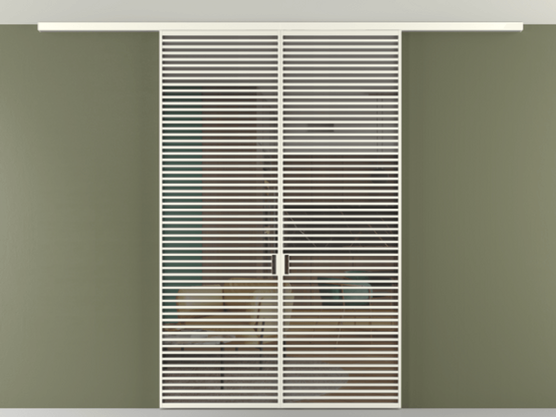 Перегородка Формато вдоль стены на потолок 2 створки АЛПР 040.07 Алюминий жемчужный Прозрачное серое стекло, триплекс Цена 367356 ₽ | Volhovec