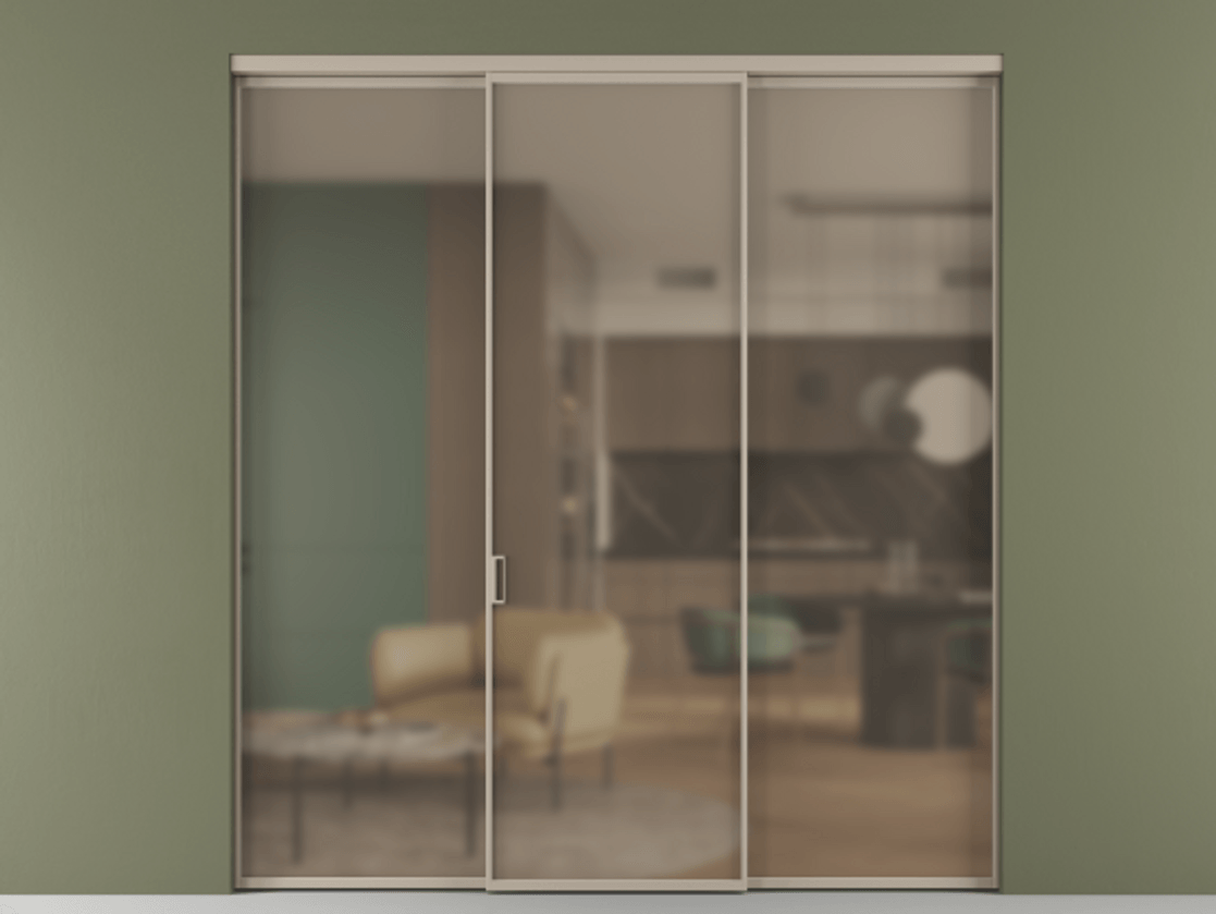 Перегородка Формато внутри проёма 3 створки АЛПР 040.01 Алюминий бисквитный Сатинированное бронзовое стекло, триплекс Цена 225125 ₽ | Volhovec