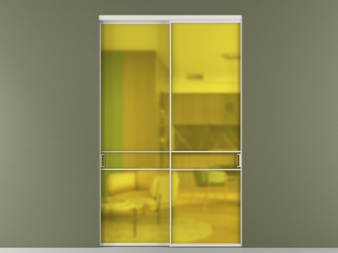 Перегородка Formato внутри проёма 2 створки АЛПР 040.02 Алюминий серый Сатинированное жёлтое стекло, триплекс Цена 432260 ₽  | Volhovec