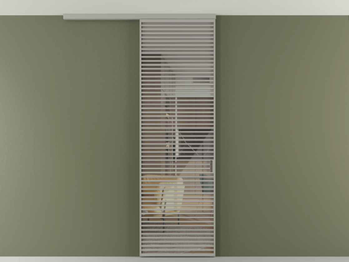 Перегородка Формато вдоль стены на потолок 1 створка АЛПР 040.07 Алюминий нейтральный серый Рефлективное прозрачное стекло "Стопсол", калёное Цена 193628 ₽ | Volhovec