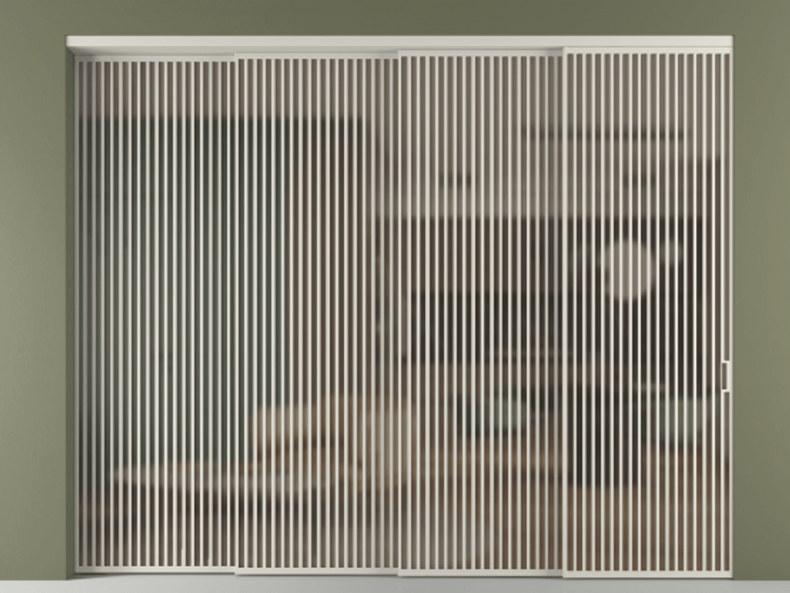 Перегородка Формато внутри проёма 4 створки с синхронным механизмом АЛПР 040.06 Алюминий тёплый серый Сатинированное бронзовое стекло, триплекс Цена 777320 ₽ | Volhovec