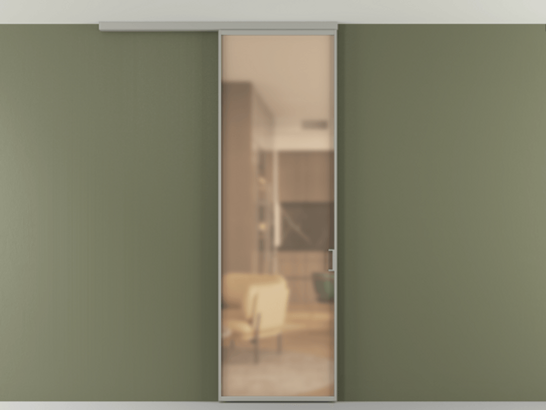 Перегородка Формато вдоль стены на потолок 1 створка АЛПР 040.01 Алюминий нейтральный серый Сатинированное оранжевое стекло, триплекс Цена 92403 ₽ | Volhovec