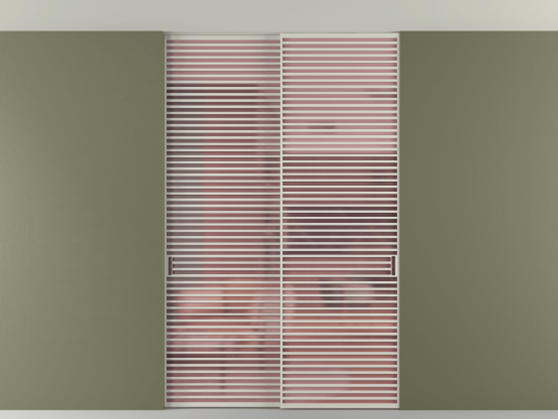 Перегородка Формато внутри проёма скрытое крепление в потолок 2 створки АЛПР 040.07 Алюминий тёплый серый Сатинированное розовое стекло, триплекс Цена 409915 ₽ | Volhovec