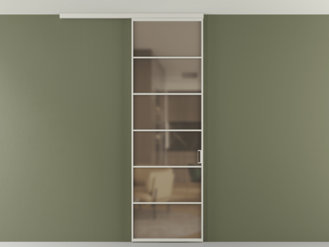 Перегородка Формато вдоль стены на потолок 1 створка АЛПР 040.04 Алюминий тёплый серый Сатинированное бронзовое стекло, триплекс Цена 103293 ₽ | Volhovec