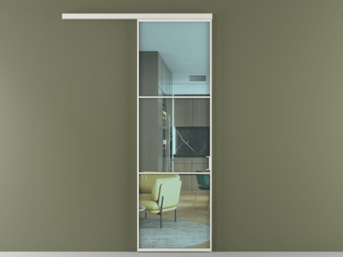 Перегородка Формато вдоль стены 1 створка АЛПР 040.03 Алюминий серый Прозрачное голубое стекло, триплекс Цена 106080 ₽  | Volhovec