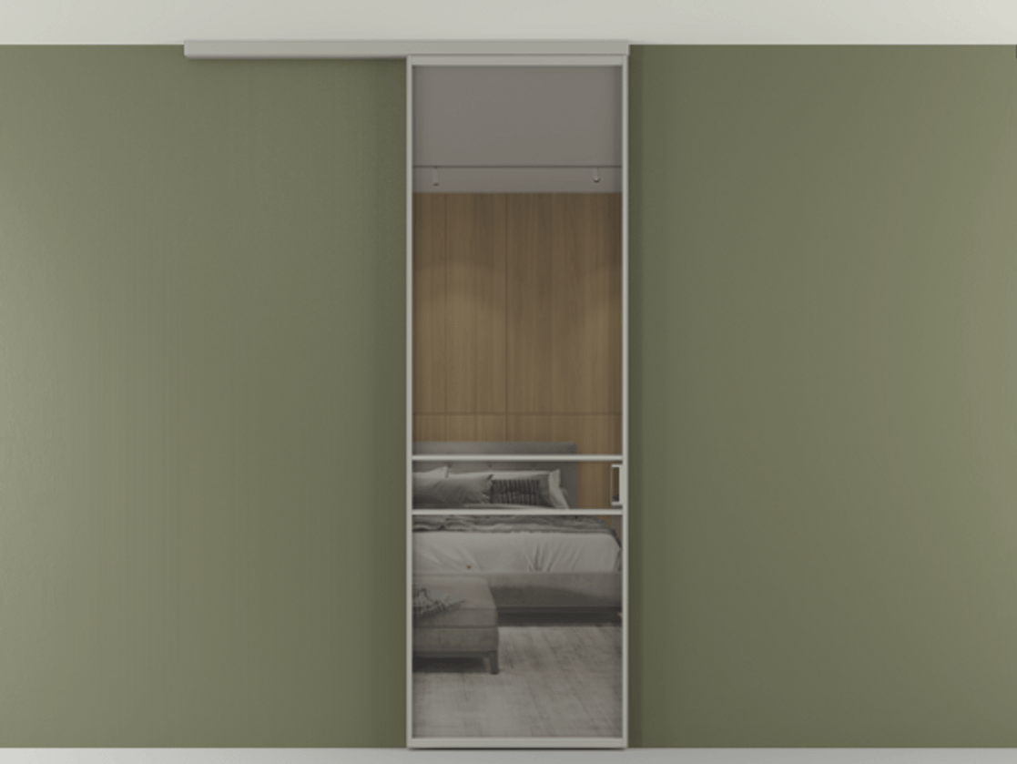 Перегородка Formato вдоль стены на потолок 1 створка АЛПР 040.02 Алюминий нейтральный серый Рефлективное серое стекло "Стопсол", калёное Цена 150610 ₽ | Volhovec