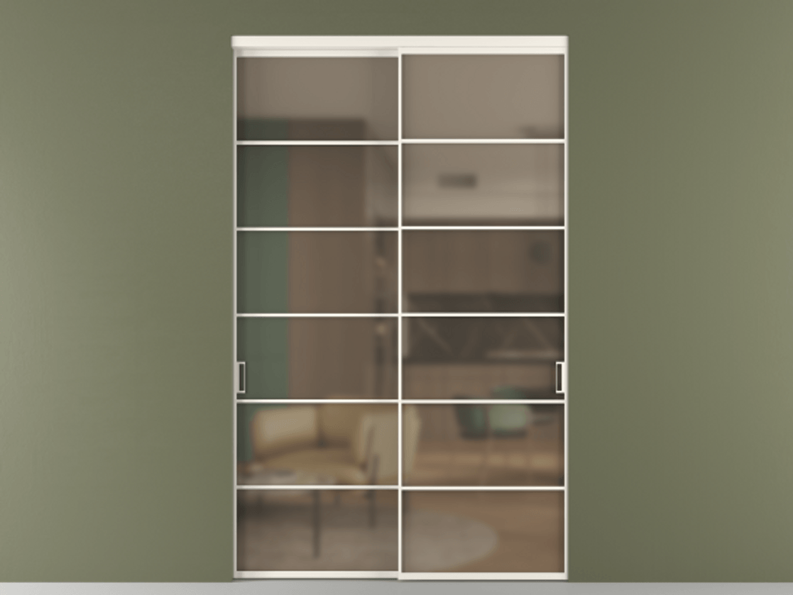 Перегородка Формато внутри проёма 2 створки АЛПР 040.04 Алюминий пудровый белый Сатинированное бронзовое стекло, триплекс Цена 436450 ₽  | Volhovec