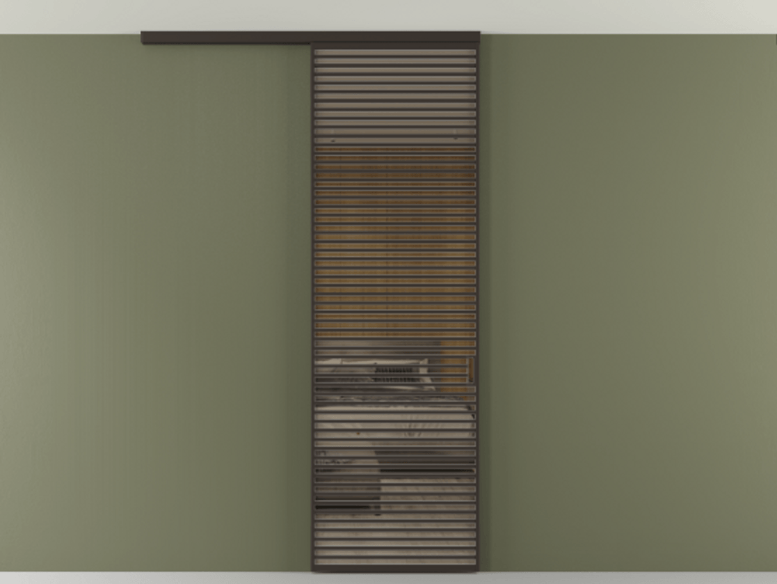 Перегородка Формато вдоль стены на потолок 1 створка АЛПР 040.07 Алюминий антрацит Рефлективное бронзовое стекло "Стопсол", калёное Цена 193628 ₽ | Volhovec