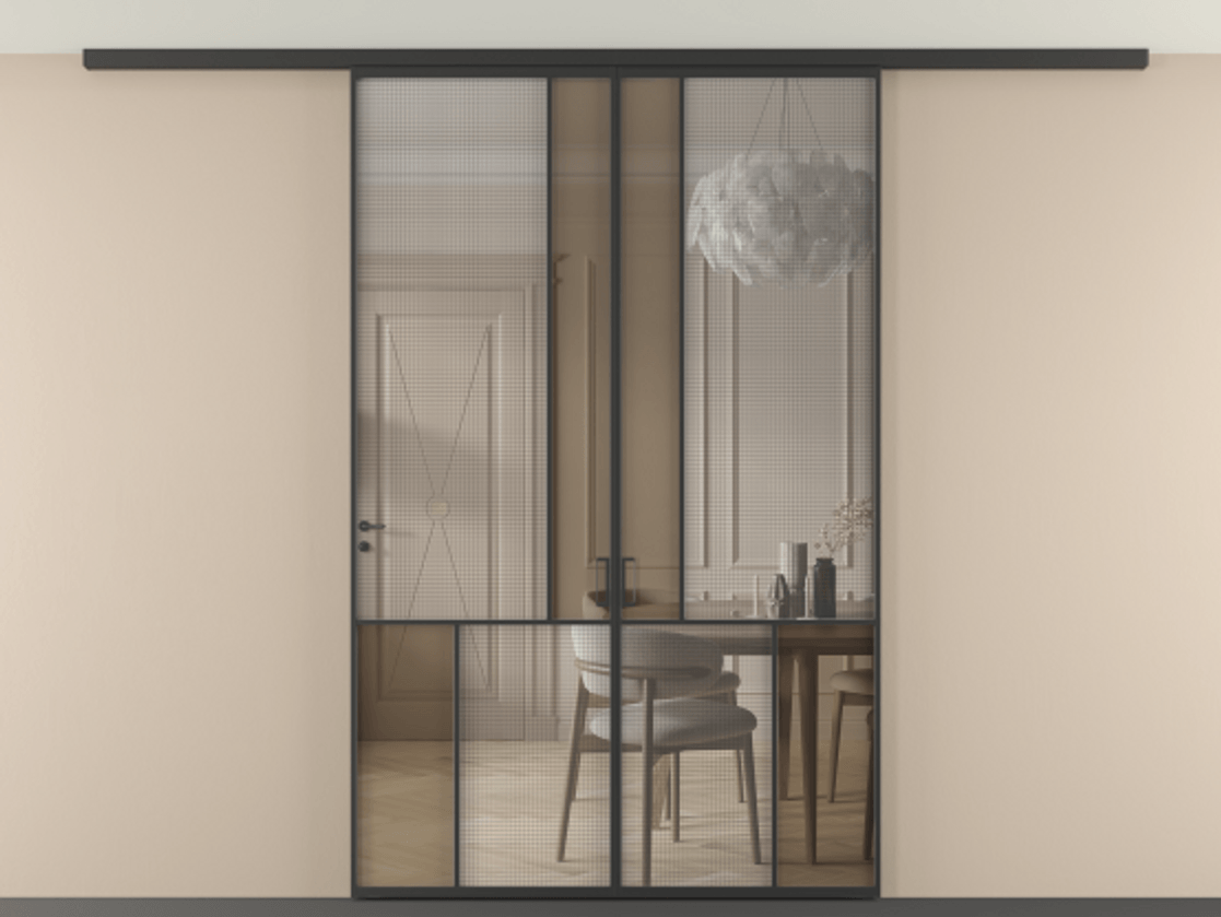 Перегородка Mosaic вдоль стены на потолок двустворчатая #VENDORCODE# #FURNISH# #GLASS# Цена #PRICE# #CURRENCY# | Volhovec
