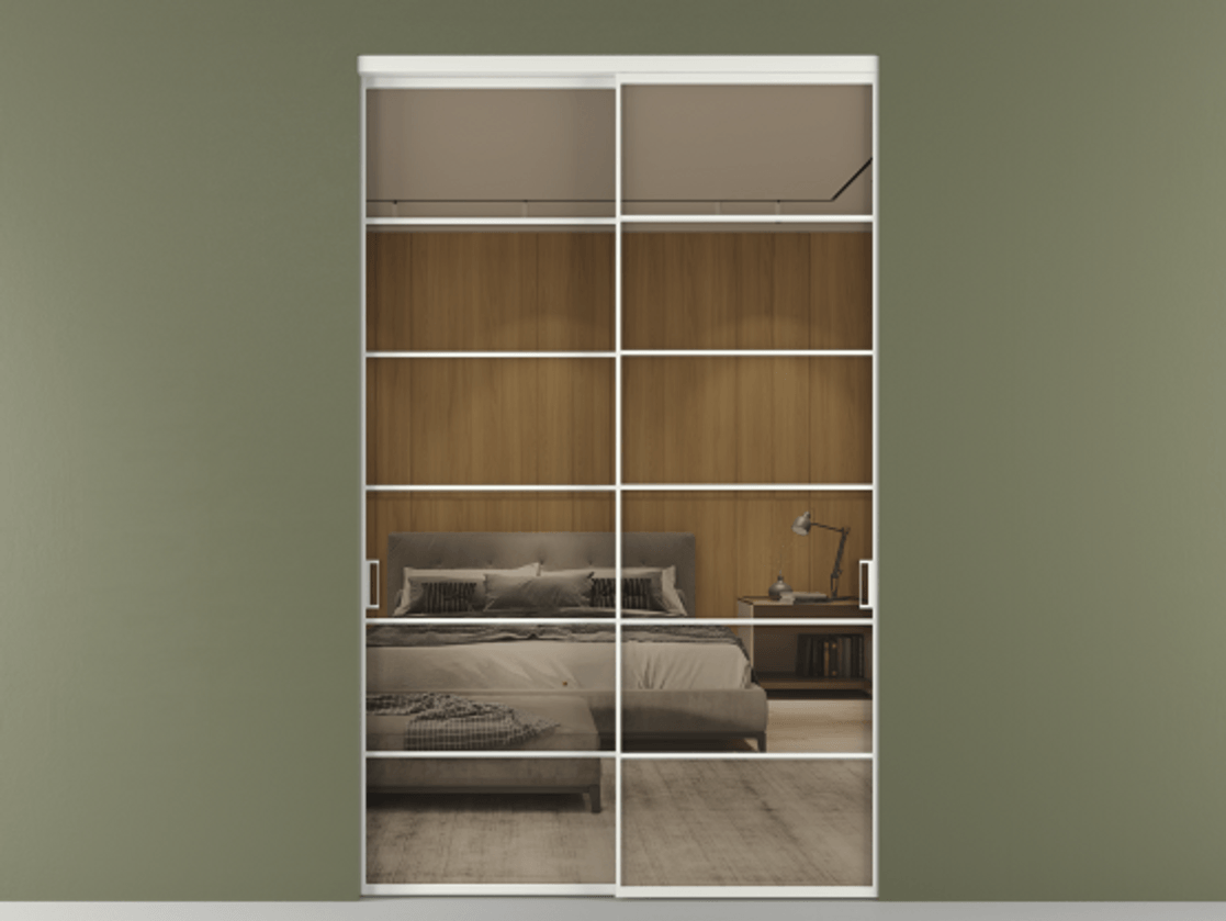 Перегородка Formato внутри проёма 2 створки АЛПР 040.04 Алюминий светло-серый Рефлективное бронзовое стекло "Stopsol", калёное Цена 493900 ₽  | Volhovec