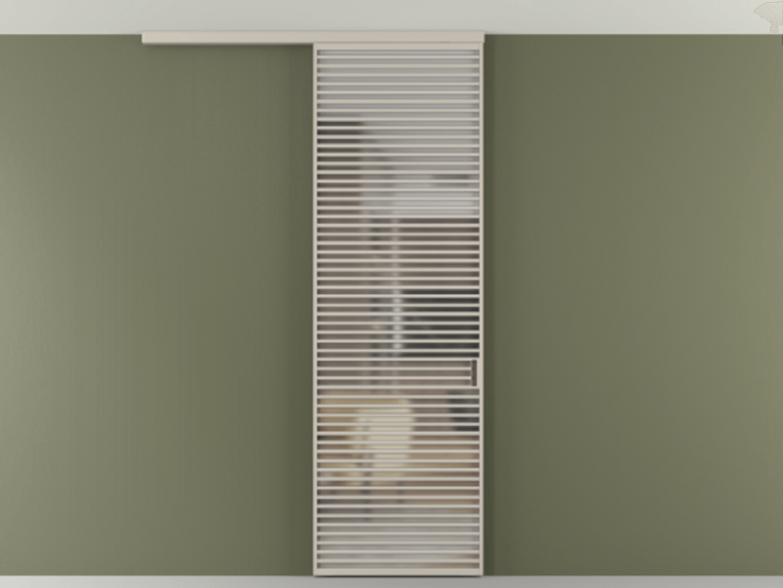 Перегородка Формато вдоль стены на потолок 1 створка АЛПР 040.07 Алюминий светло-бежевый Сатинированное стекло "Мателюкс Кристал Вижн", калёное, матовое, каленое 6 мм Цена 193628 ₽ | Volhovec