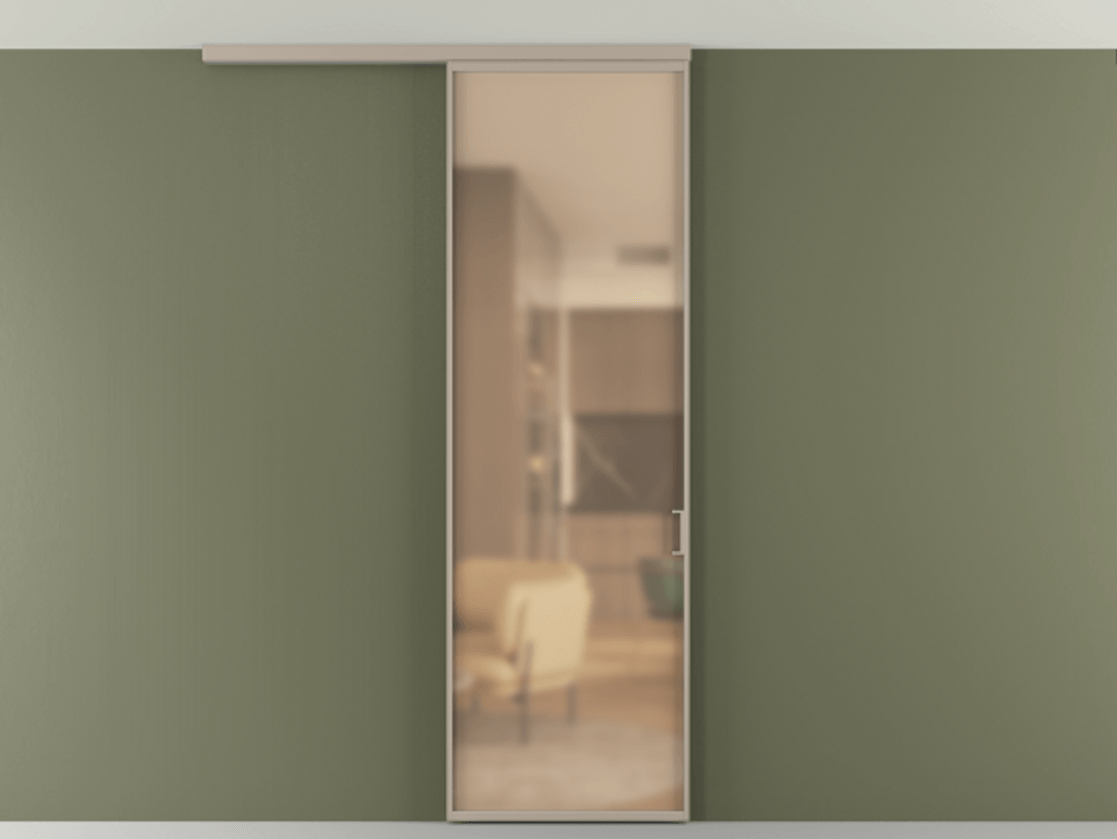 Перегородка Формато вдоль стены на потолок 1 створка АЛПР 040.01 Алюминий бисквитный Сатинированное оранжевое стекло, триплекс Цена 92403 ₽ | Volhovec