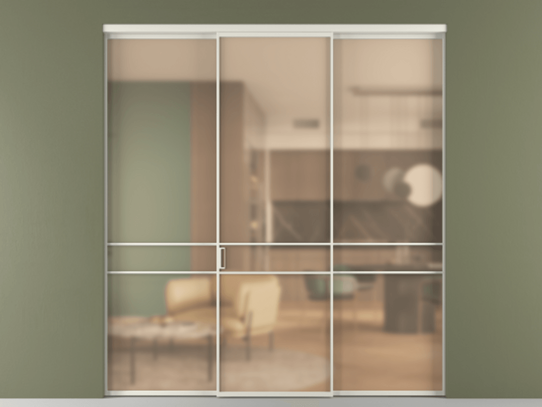 Перегородка Formato внутри проёма 3 створки АЛПР 040.02 Алюминий Белый Сатинированное оранжевое стекло, триплекс Цена 238700 ₽ | Volhovec